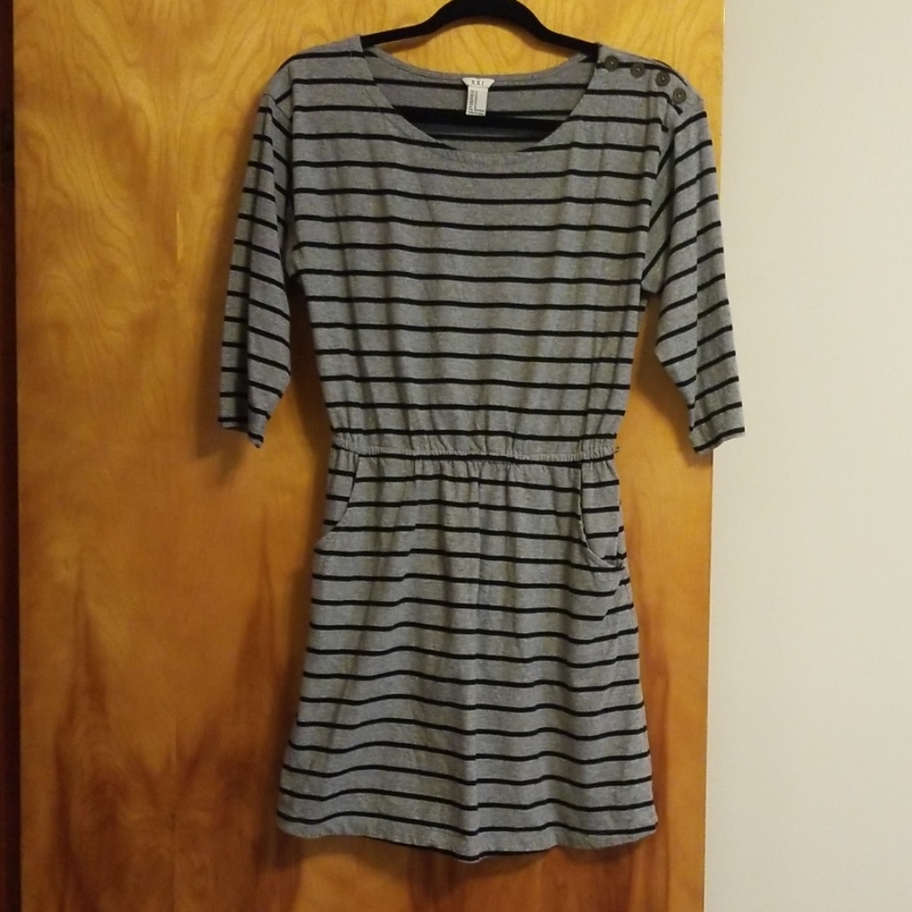 Gray with Black Button Dress